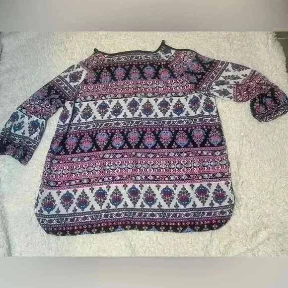 Open shoulder blouse in turquoise pink black & white size XL - Picture 3 of 5